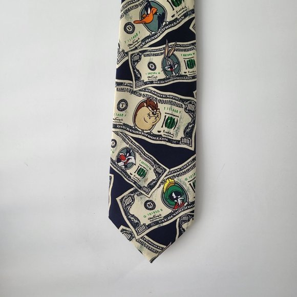 Vintage 90s Looney Tunes‎ Character Money All Over Print Men's Neck Tie - Picture 3 of 7
